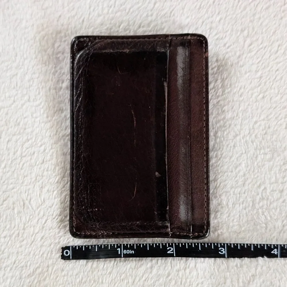 Coach Slim Leather Card Holder Clip Case Dark Brown